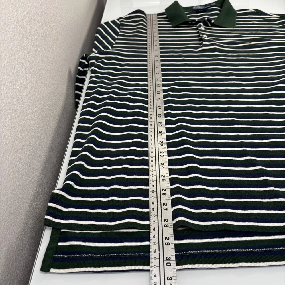Polo Ralph Lauren Mens XL Green Striped Polo Shirt Pima Cotton Golf Fit Office